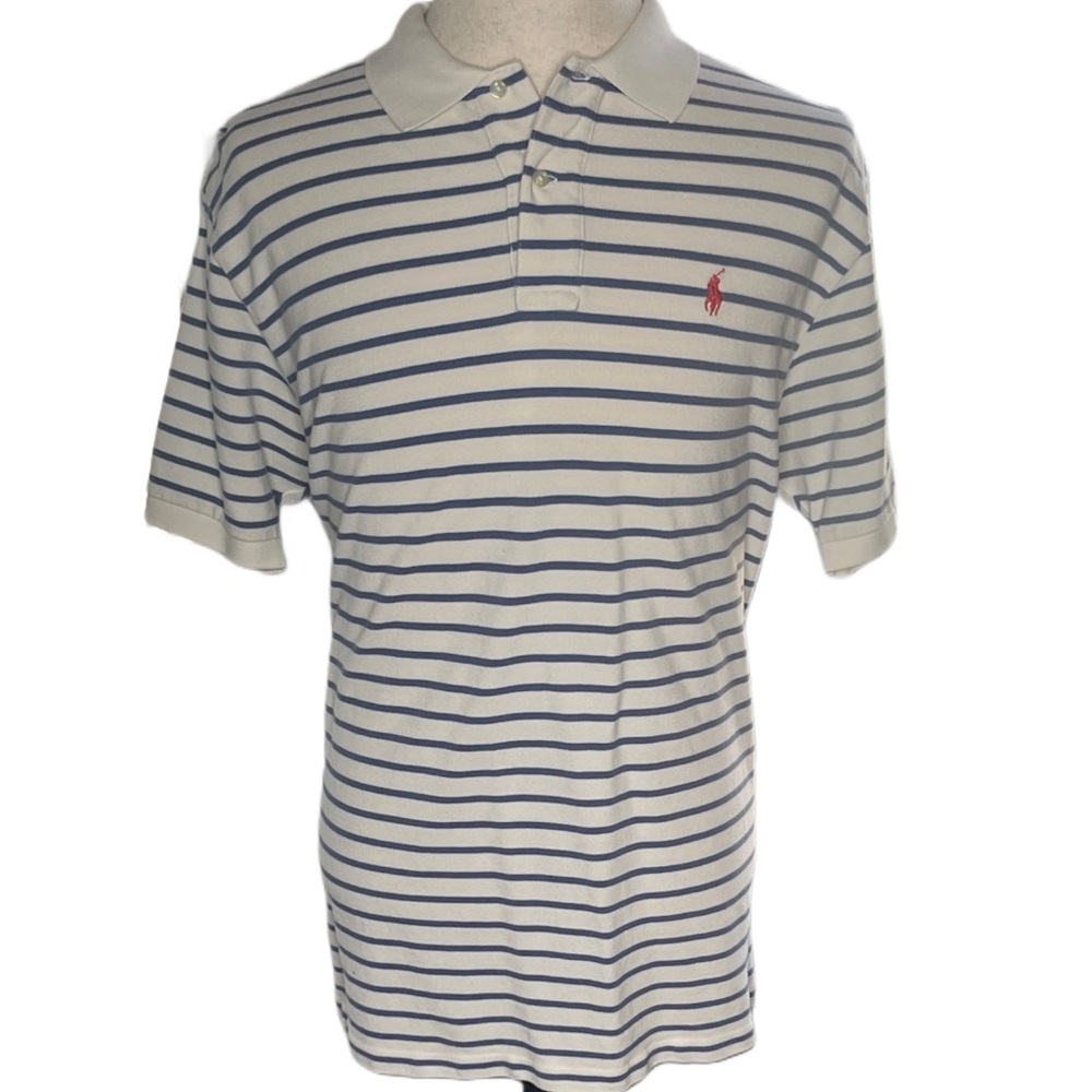 Ralph Lauren Navy and White Striped Polo Shirt